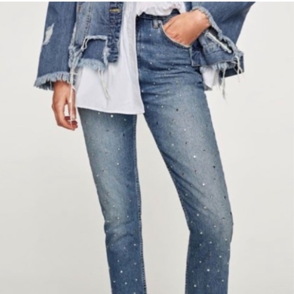 Zara The Skinny High Waist Jeans Button Fly Studs - Picture 2 of 5